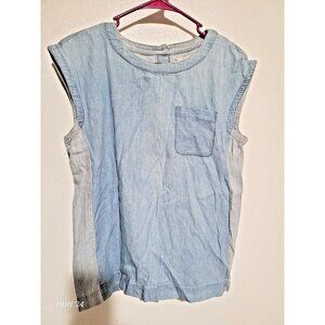 Lou and Grey Loft Blue Chambray Women Top Blouse Cap Sleeves Size XS